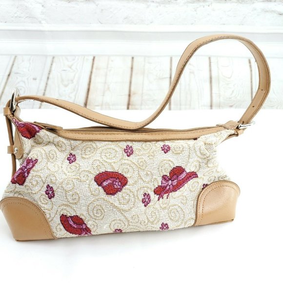 Womens Cream Red Embroidered Adjustable Shoulder Strap Baguette Handbag … - Picture 3 of 14